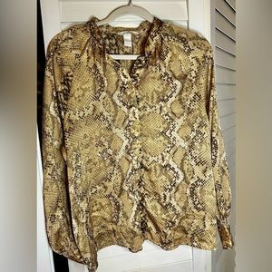 Long Sleeve Snakeskin Blouse, Brown